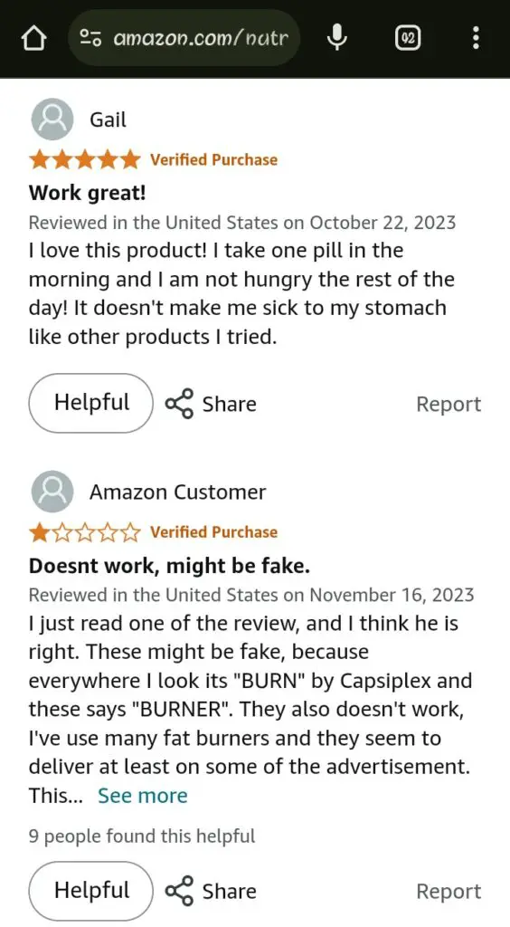 Capsiplex Burn Reviews on Amazon 