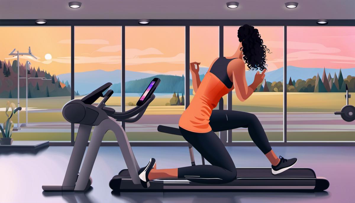 Illustration of a woman using the FitOn app on her smartphone while exercising..FitOn App Reviews on Reddit
